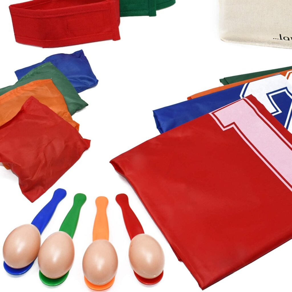 Party Sports Day Set Sack Race, 3 Legged Race, Egg and Spoon Race, Bean Bags by Garden Games ⋆