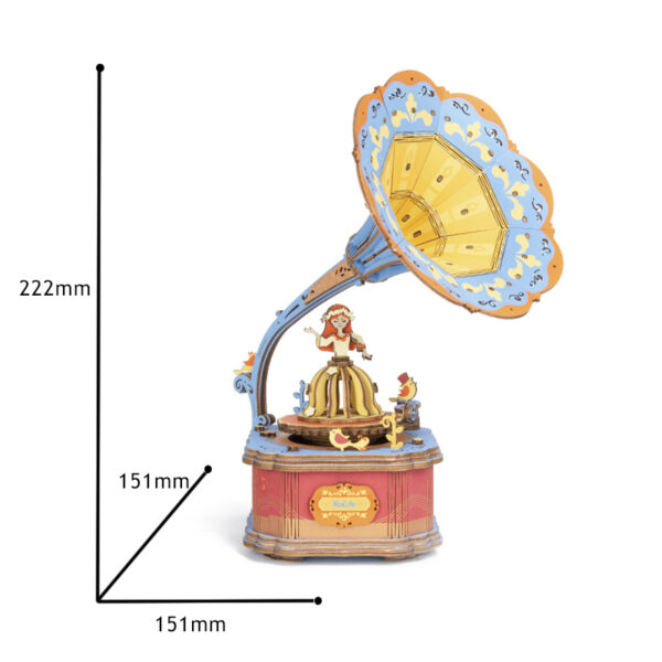 robotime-am43-size Vintage Gramphone Music Box (AM43) - Image 3