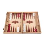 OAK & AMERICAN WALNUT Backgammon with Side Racks BKD1Red 7105