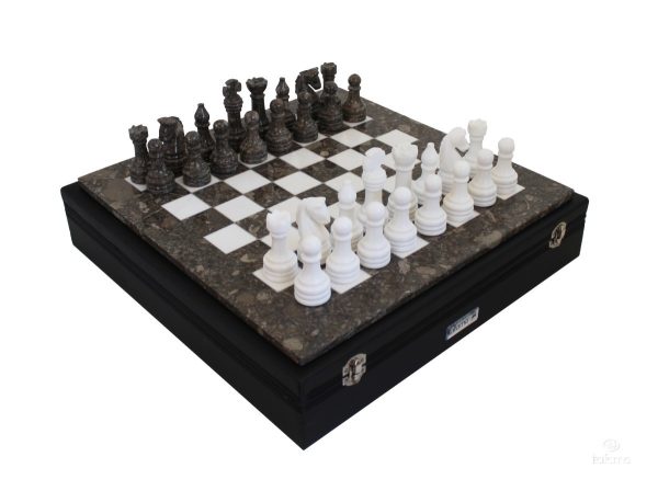 GREY AND WHITE MARBLE CHESS SET LARGE 1020 - Image 3