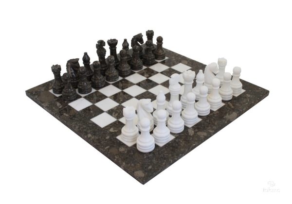 GREY AND WHITE MARBLE CHESS SET LARGE 1020 - Image 2