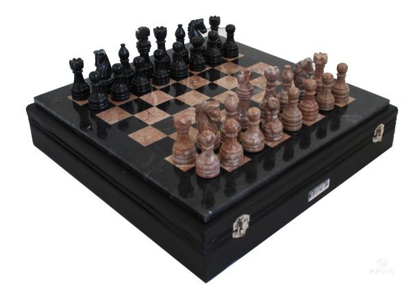 BLACK AND ANCIENT PINK MARBLE CHESS SET LARGE 1021 - Image 2