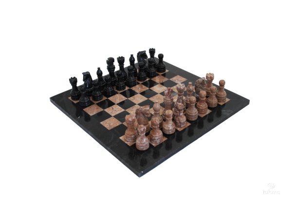 BLACK AND ANCIENT PINK MARBLE CHESS SET LARGE 1021 - Image 3