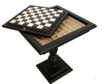 BLACK LAQUERED WOODEN CHESS TABLE WITH CARRARA MARBLE TOP