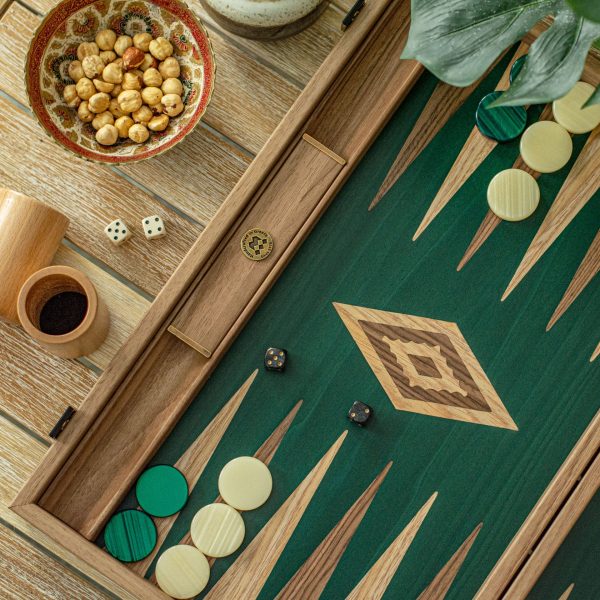 Walnut Backgammon with Green Oak BKY1 - Image 4