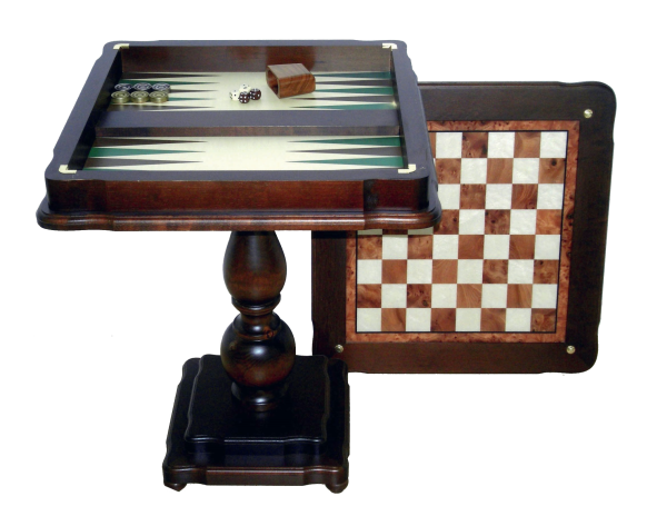 TAV86BG TILIA WOOD CHESS TABLE WITH ELM BRIAR WOOD TOP AND BACKGAMMON INSIDE - Image 1