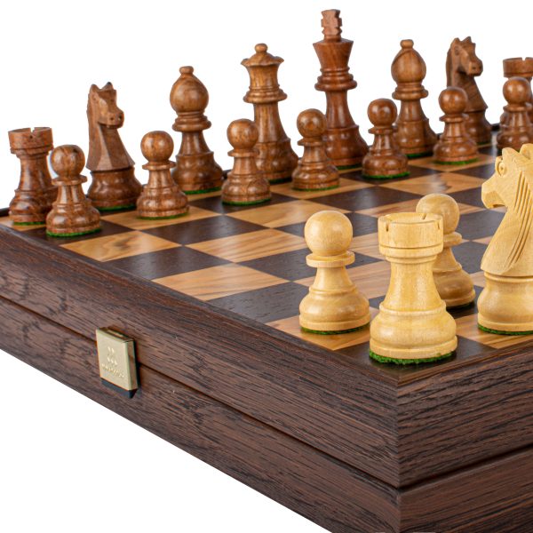 SKW42B40H_4 Olive/Wenge Chess set 35x35cm with Staunton Chessmen 7.7cm King SKW42B40H - Image 2