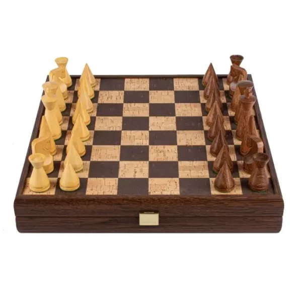 SF40bro Chess Natural Cork Chessboard With Natural And Brown Chessmen SF40BRO - Image 1