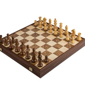 Wooden Chess set with Staunton Chessmen & Walnut Burl Chessboard 35cm Inlaid on wooden box SKW42B40J