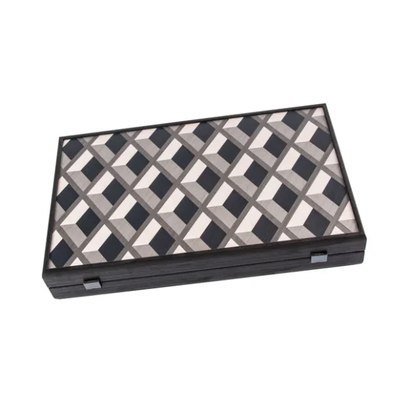 Premium Handcrafted Grid Wood Illusion Backgammon Set B3D1GRI - Image 2