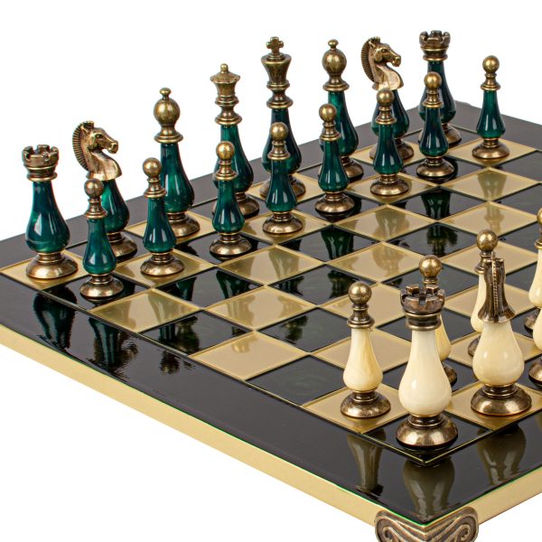 Handcrafted Classic Metal Staunton Chess Set with Pearl Elements, Black & White (Large) S60AGRE - Image 3