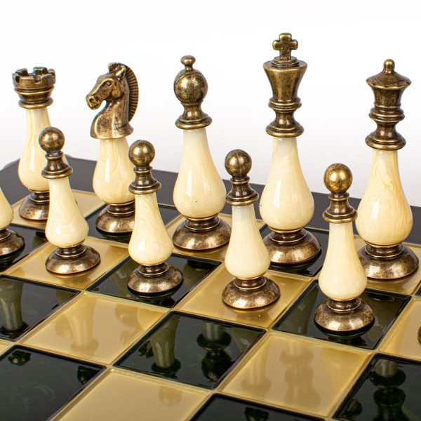 Handcrafted Classic Metal Staunton Chess Set with Pearl Elements, Black & White (Large) S60AGRE - Image 7