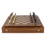 Walnut Burl Chess Set - 50x50cm with Brass and Pewter Finish Chessmen & Pearl Elements SW60A50J